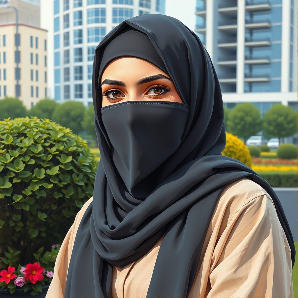 Niqabi Woman Portrait in Oil Painting Style