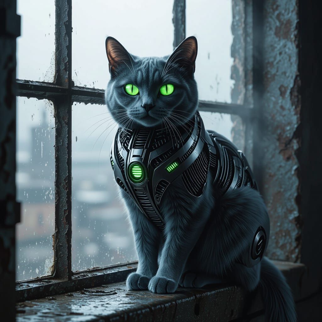 Biomechanical Russian Blue Cat in Giger Style