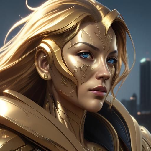 Futuristic Metallic Gold Cityscape: Hyperrealistic Splash Ar...