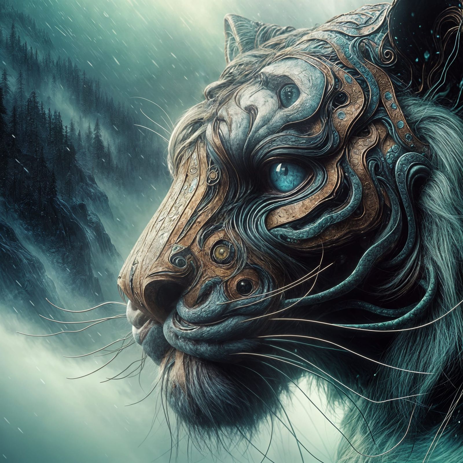 Colossal Tiger Head Seeks Passion in Ethereal Realm