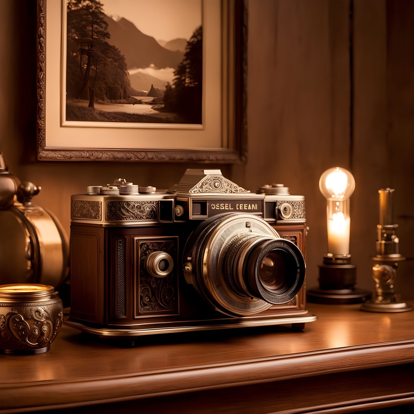 Vintage Camera on Antique Desk, Classic Photography Style