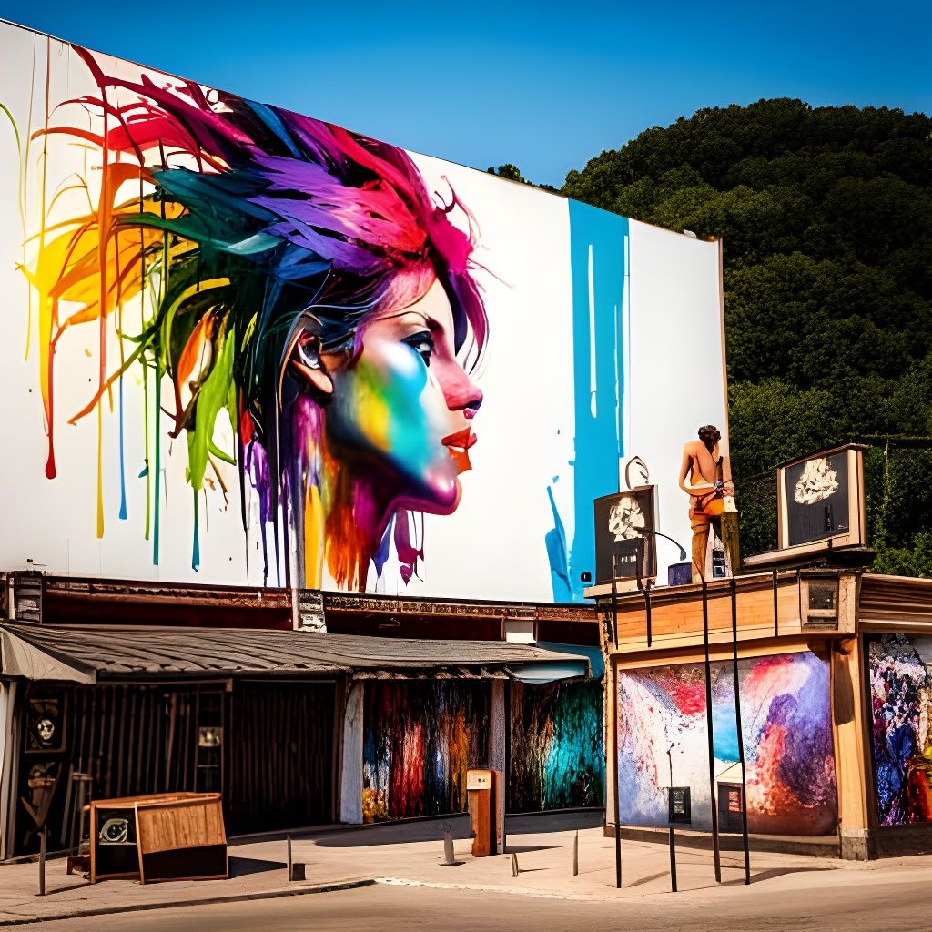 Colorful Billboard with Ink Splashes in Drip Art Style