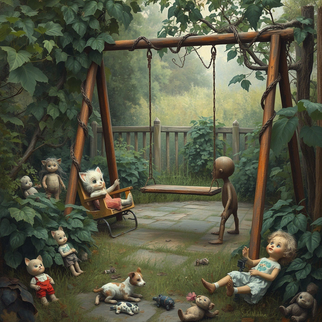 Neglected Garden with Forgotten Toys: Impressionistic Summer...