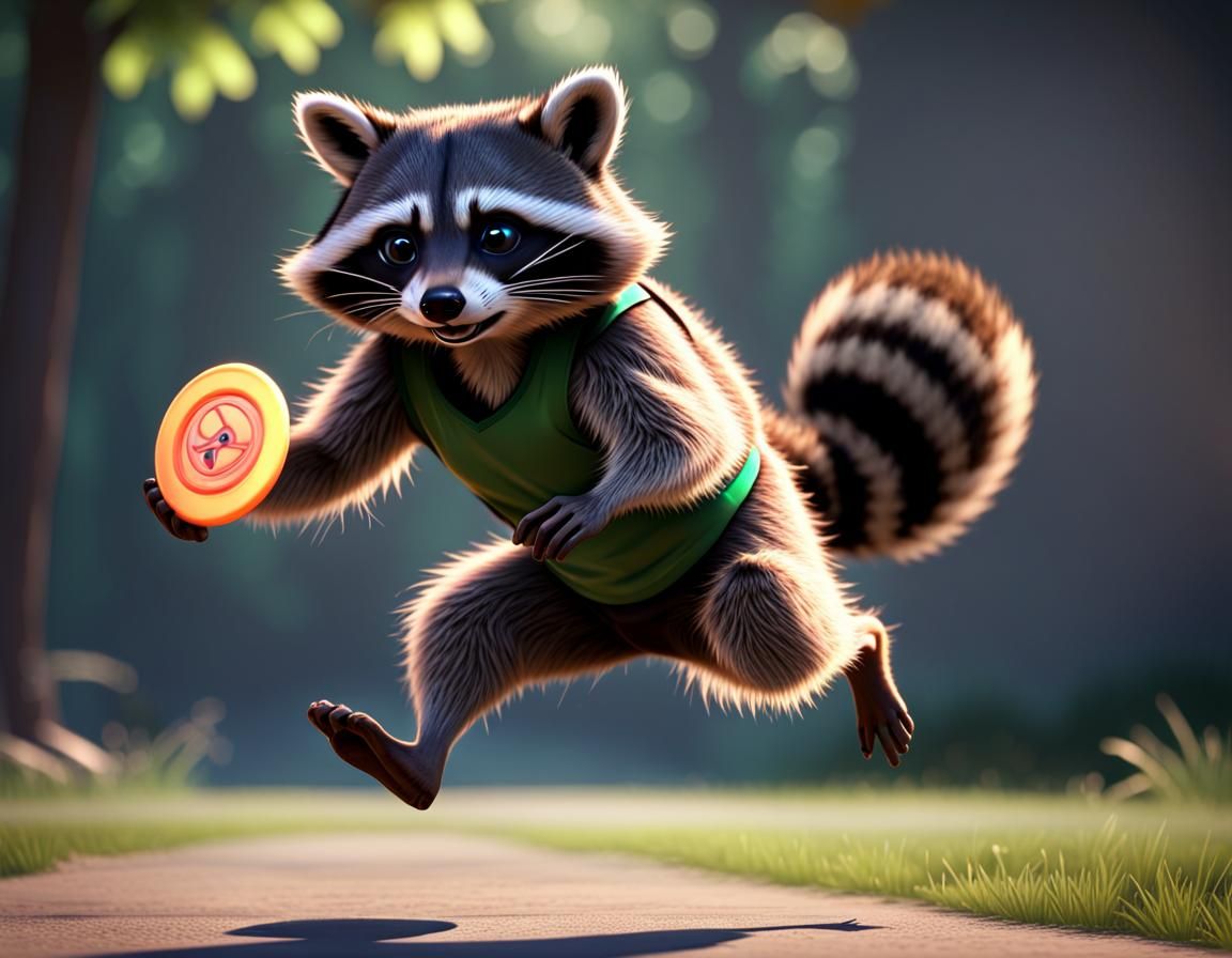Raccoon in Action-Packed Ultimate Frisbee Scene, Unreal Engi...