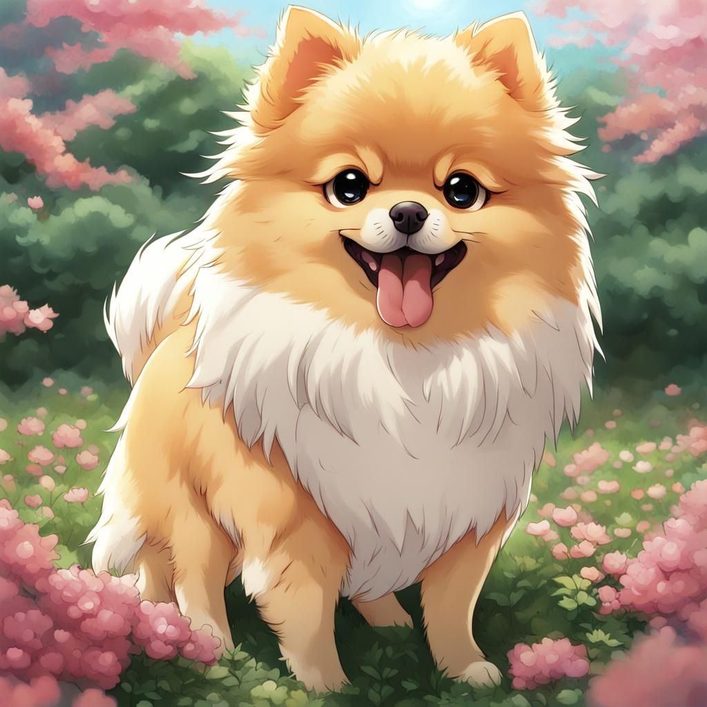 Anime-Style Pomeranian Dog in Japanese Manga Art