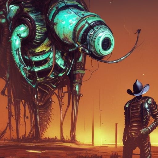 Alien Cowboy Rides Exotic Creature in Steampunk Sci-Fi