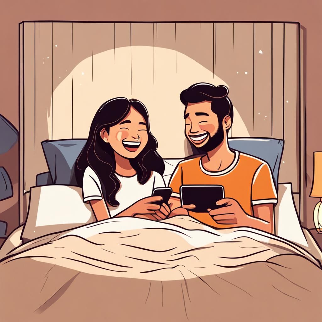 Couple Laughing in Bed: Pop Cartoon Style