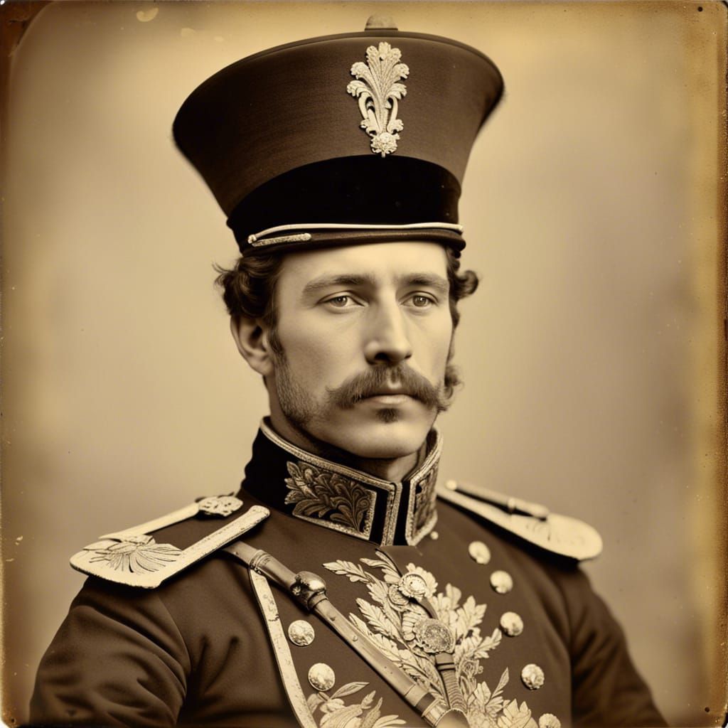 1870s Belgian Hussar Sepia Glass Plate Photograph