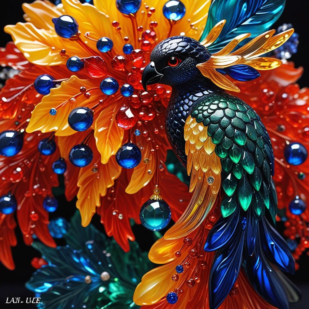 Luxurious Lalique Glass Masterpiece in Vibrant Colors and Pr...