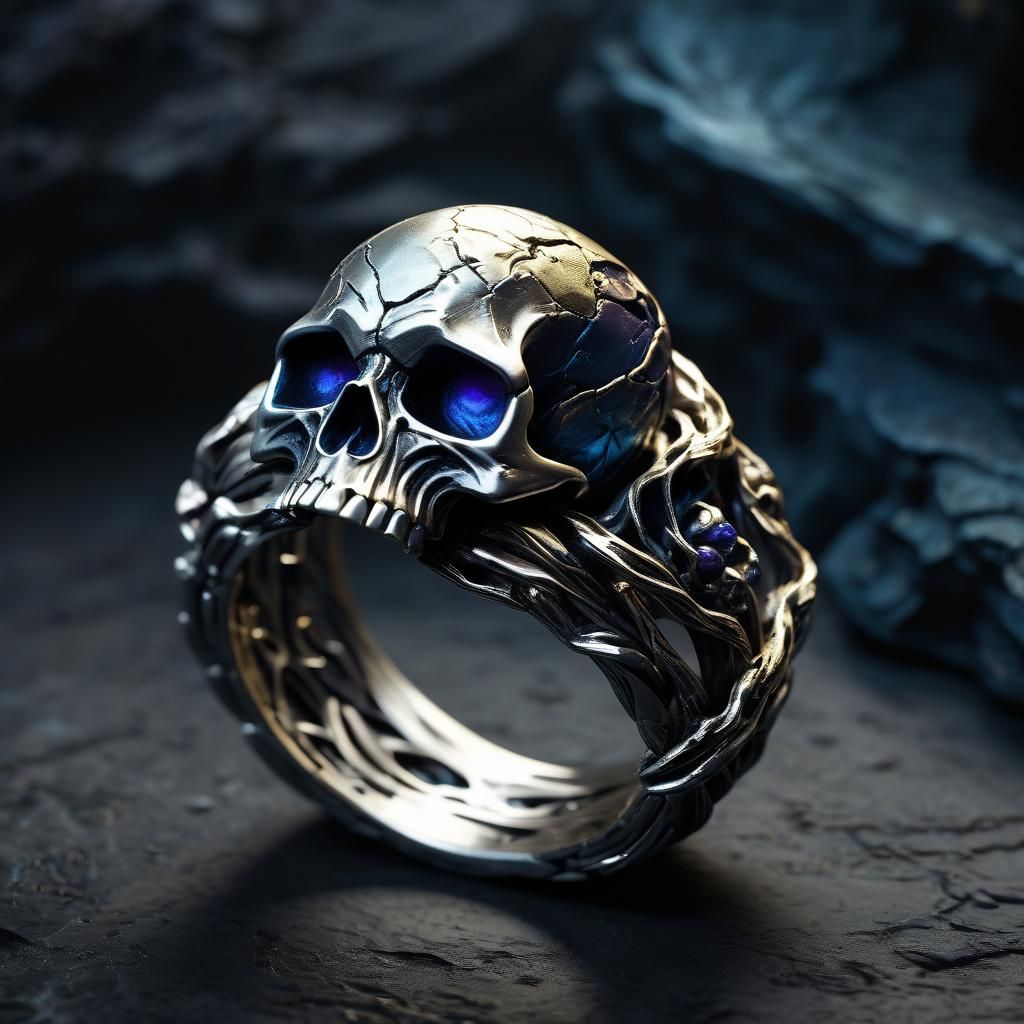 Skull Platinum Ring, Dark Fantasy 3D Art