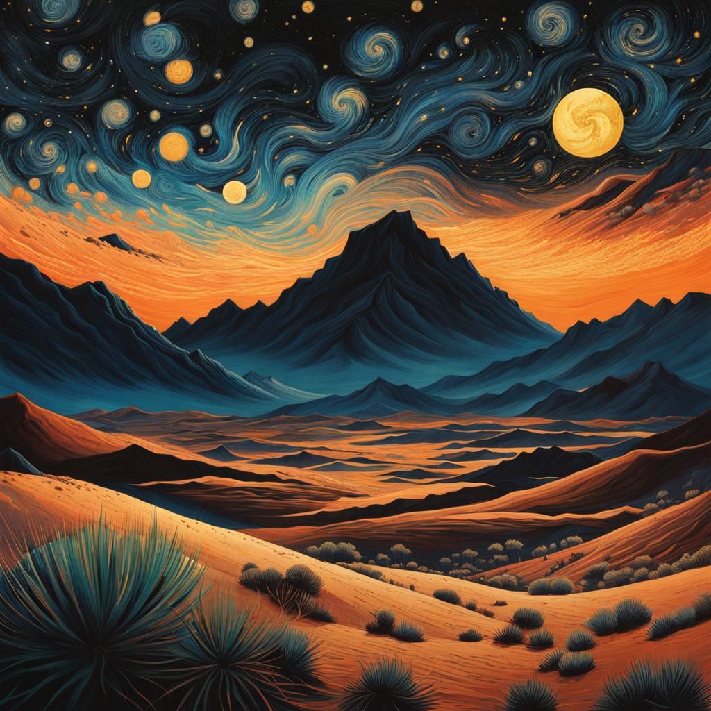 Starry Desert Night Fantasy Illustration