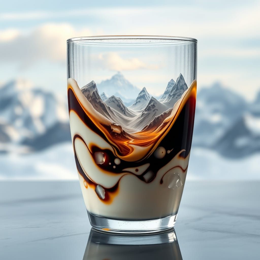 Surreal Landscape Emerges from Iced Coffee Glass in Dreamlik...