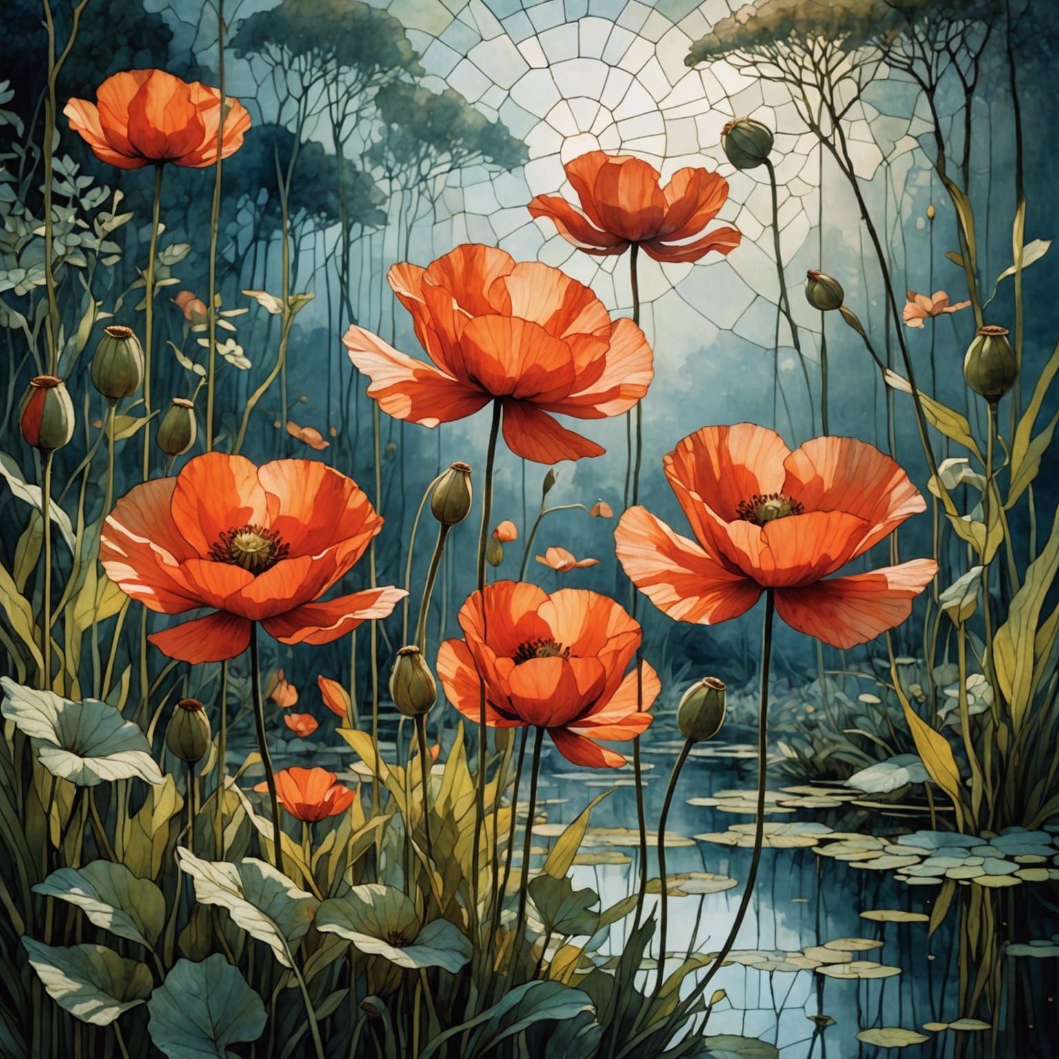 Reflections on Water: Detailed Layered Double Exposure