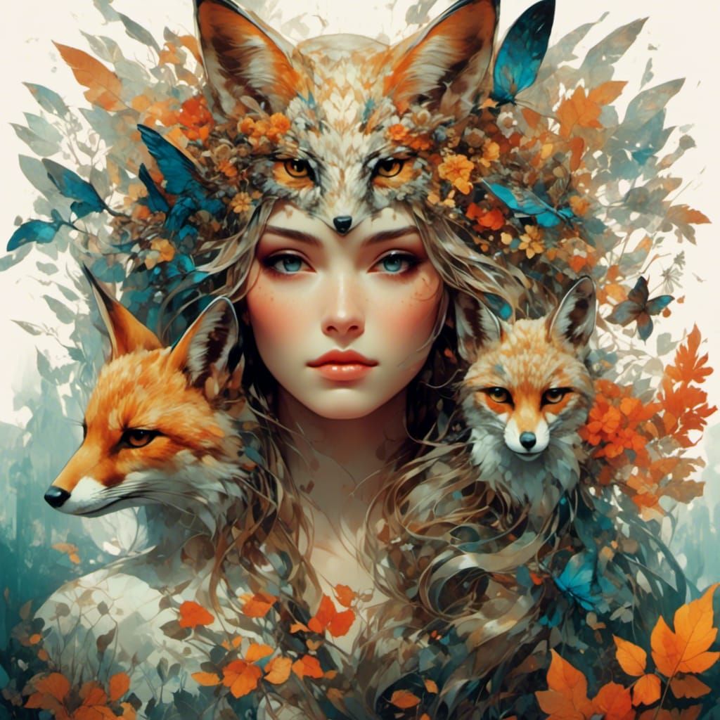 Double Exposure Portrait with Woodland Creatures