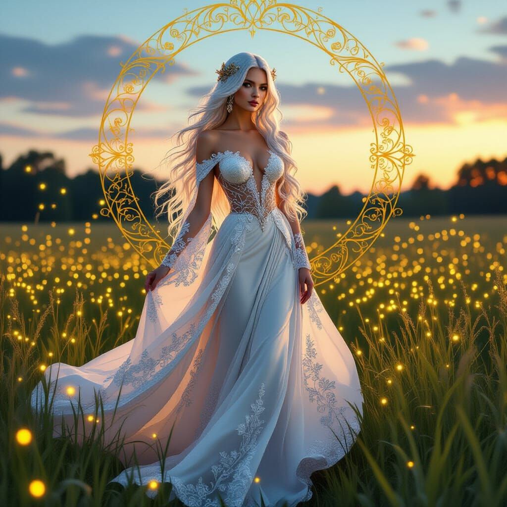 Art Nouveau Woman in Firefly Field