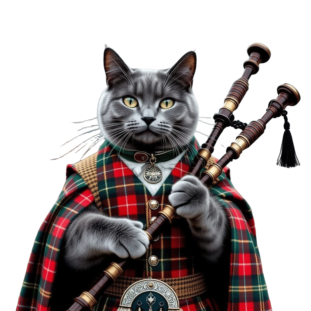 Russian Blue Cat Plays Bagpipes