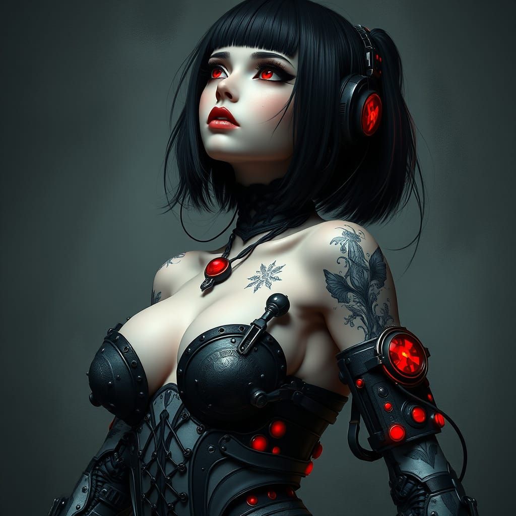 Gothic Bionic Android Goddess in Cybernetic Haze