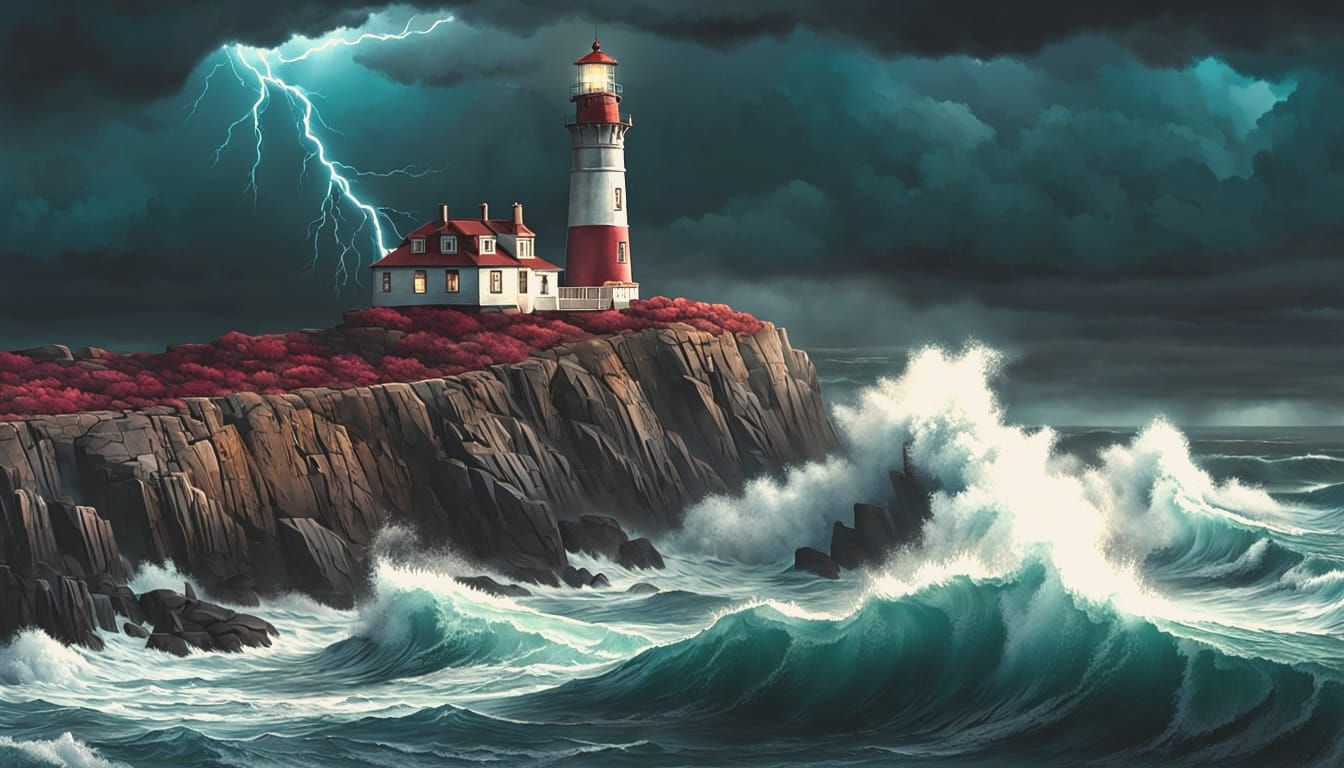 Dramatic Lighthouse Scene in Hyperrealism Style