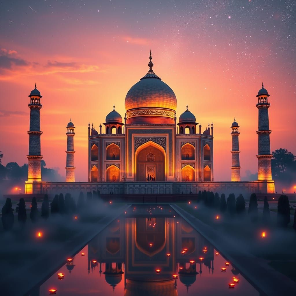 Surreal Taj Mahal Illuminated by Indian Flag's Radiant Color...