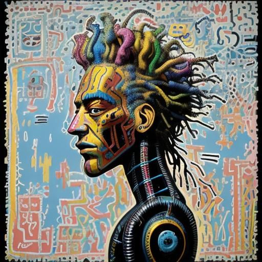 Colorful Robot Portrait in Mixed Art Styles