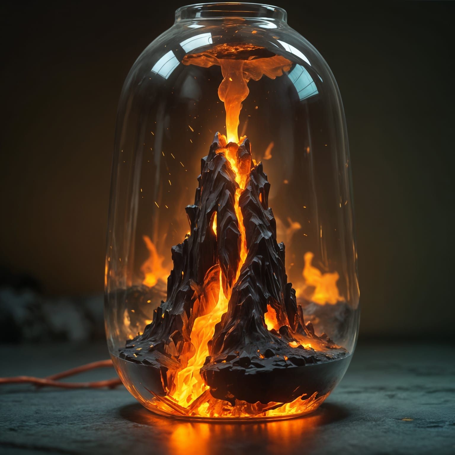 Miniature Volcano Lava Lamp in High-Fantasy Style