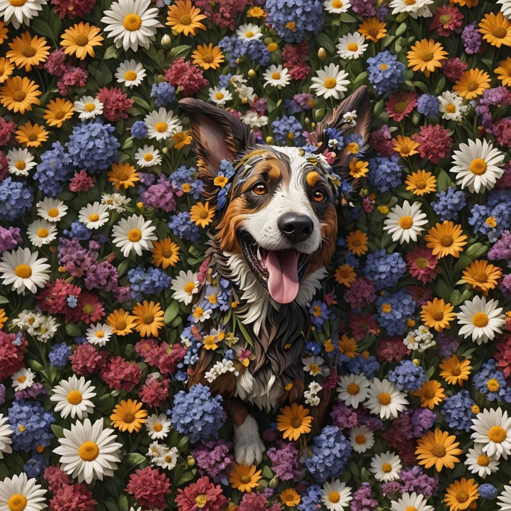 Floral Dog: Detailed Fantasy Concept Art