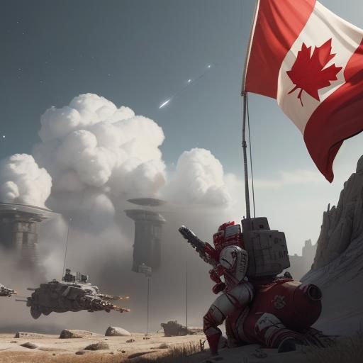 Futuristic Canadian Space Army on Battlefield: 3D Rendering