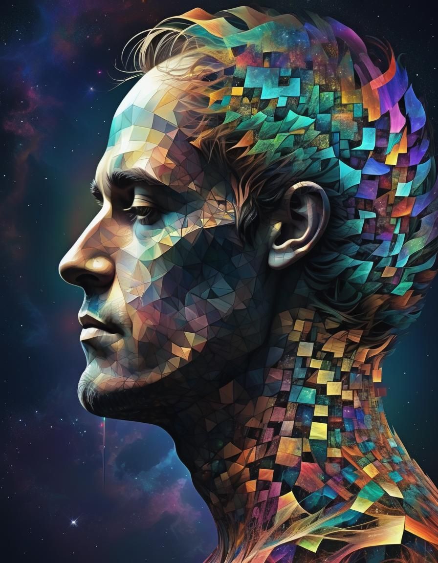 Fractal Portrait Under Cosmic Evening Sky