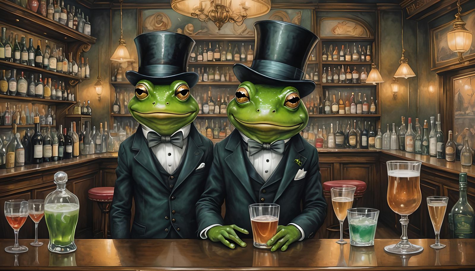 Victorian Frog at the Folies-Bergère, Alcohol Ink Illustrati...