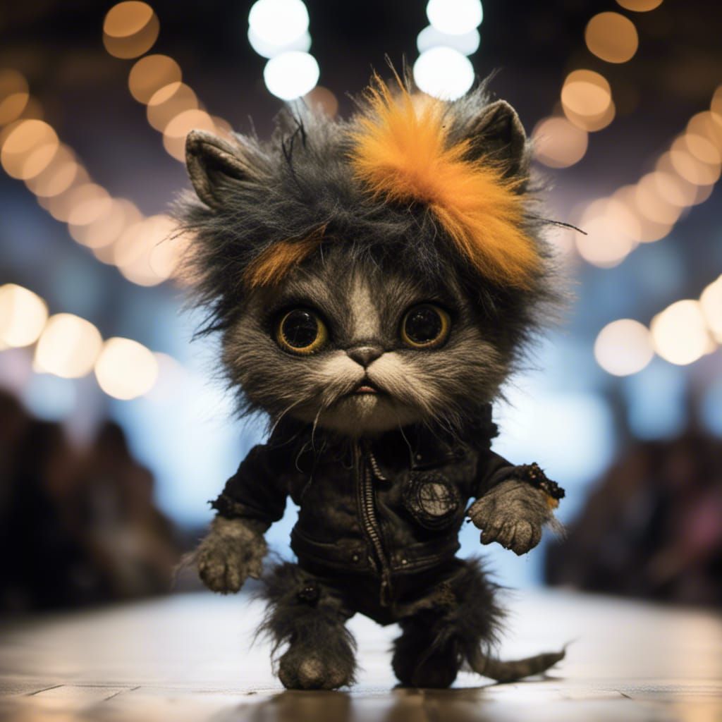 Anthropomorphic Cat in Extravagant Plush Outfit