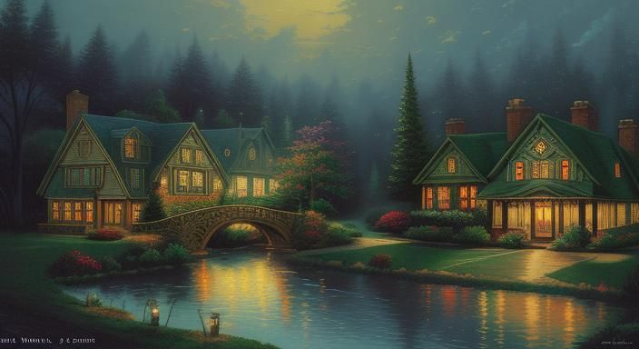 Vintage Building in Kinkade Style