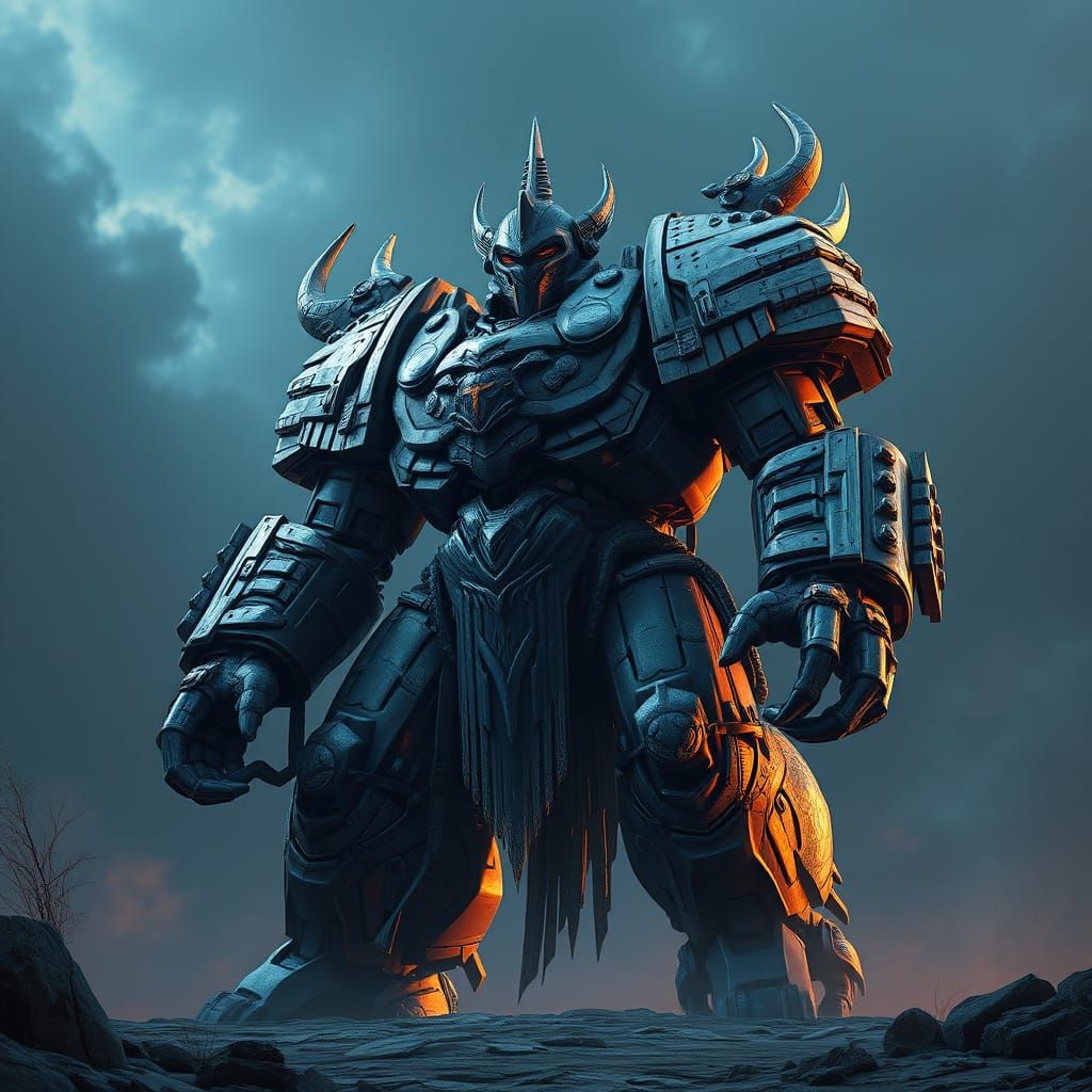 Colossal Armored Warrior Construct in Epic Battle Ready Pose