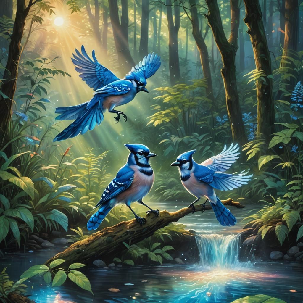Blue Jay's Astral River: Holographic Mixed Media