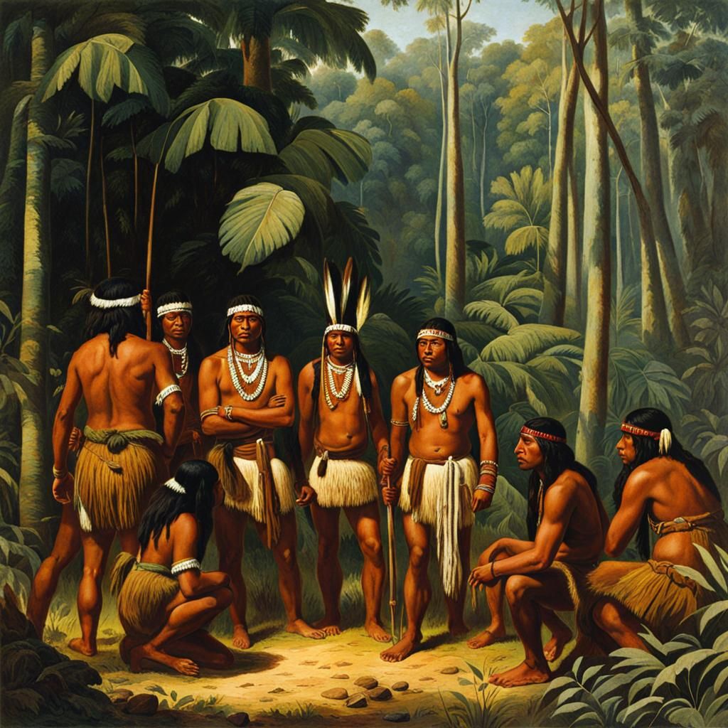 Brazilian Indians Gathering in Rainforest