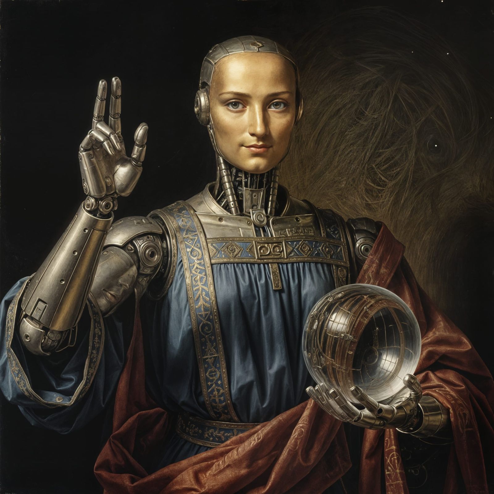 Robotic Christ in Da Vinci Style with Subtle Smile