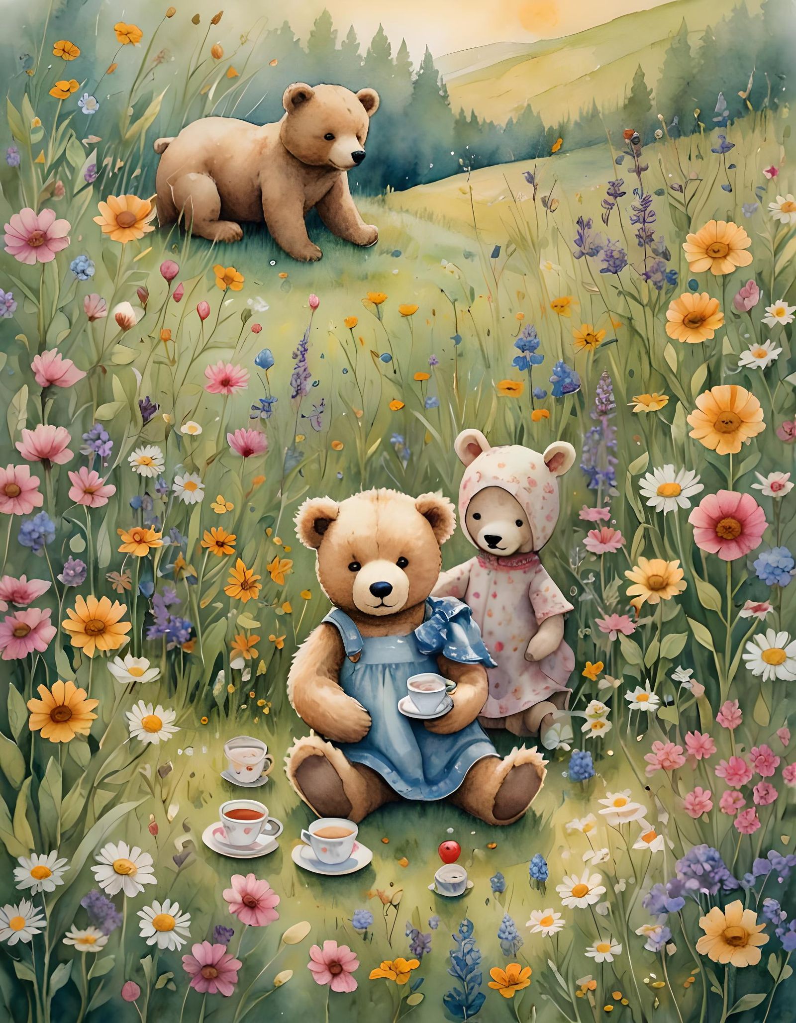 Teddy Bear Tea Party in a Meadow