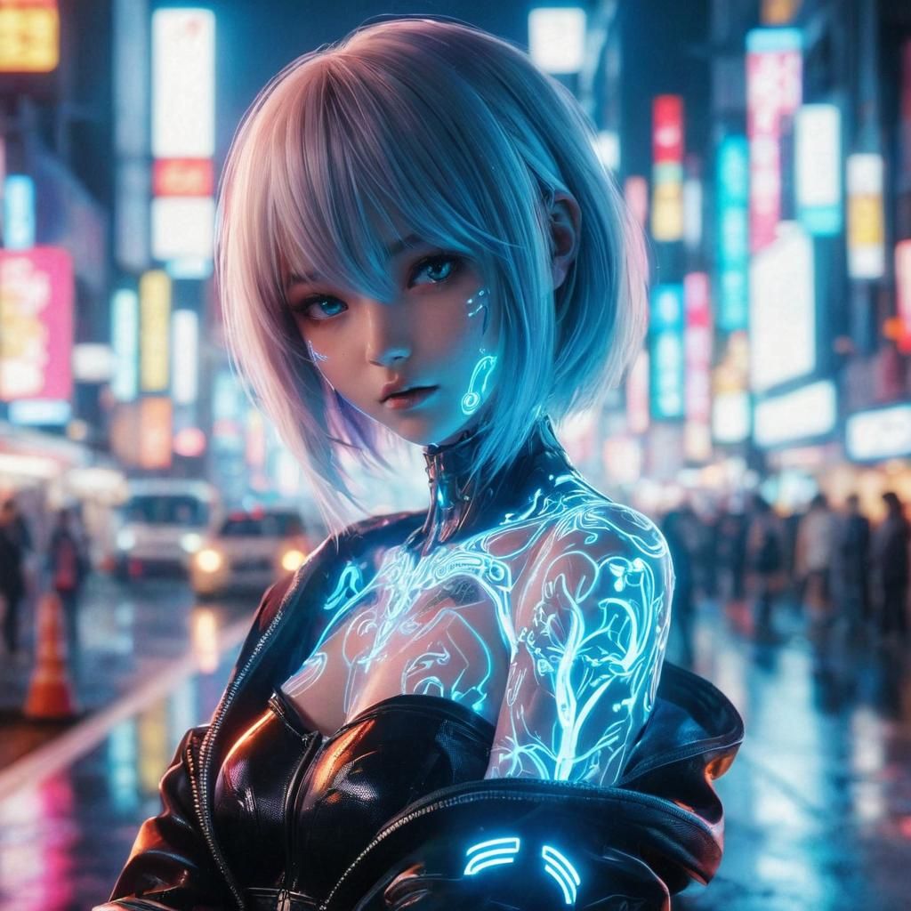 Cyberpunk girl in Tokyo at night
