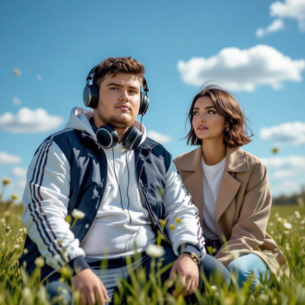 Young Man in Field: High-Contrast Photography