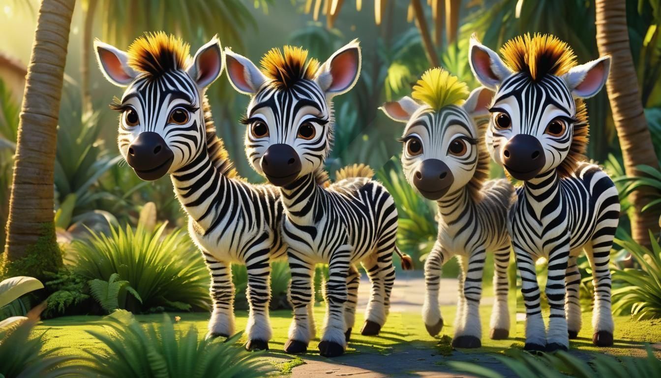 Fluffy Baby Zebras First Walk, Pixar 3D