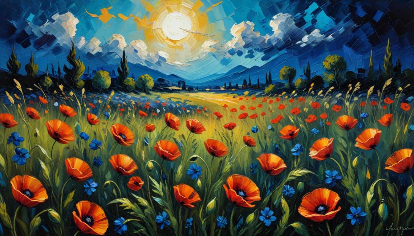 Poppies Swaying: An Impasto Oil Painting