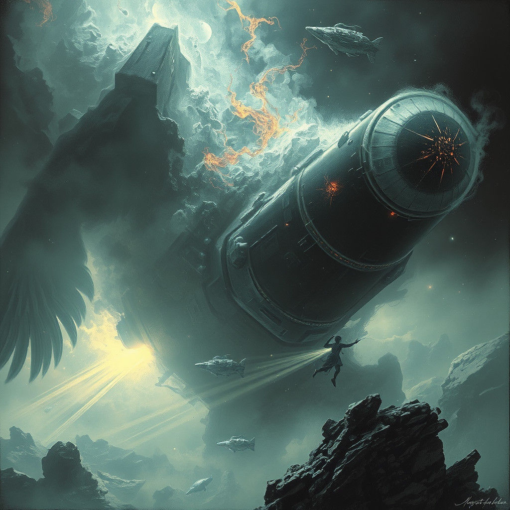 Spectral Spirit Haunts Spaceship: Horror Digital Painting