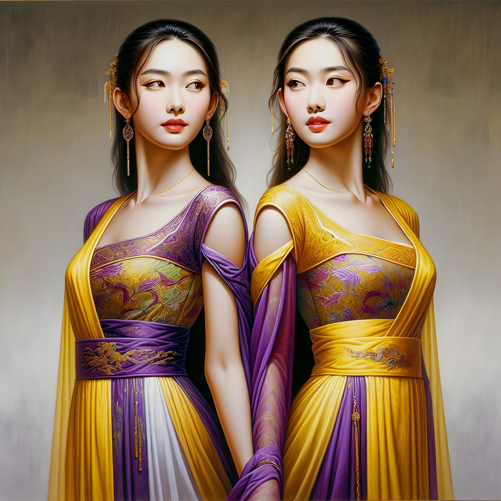 Elegant Asian Twins in Harmonious Pose