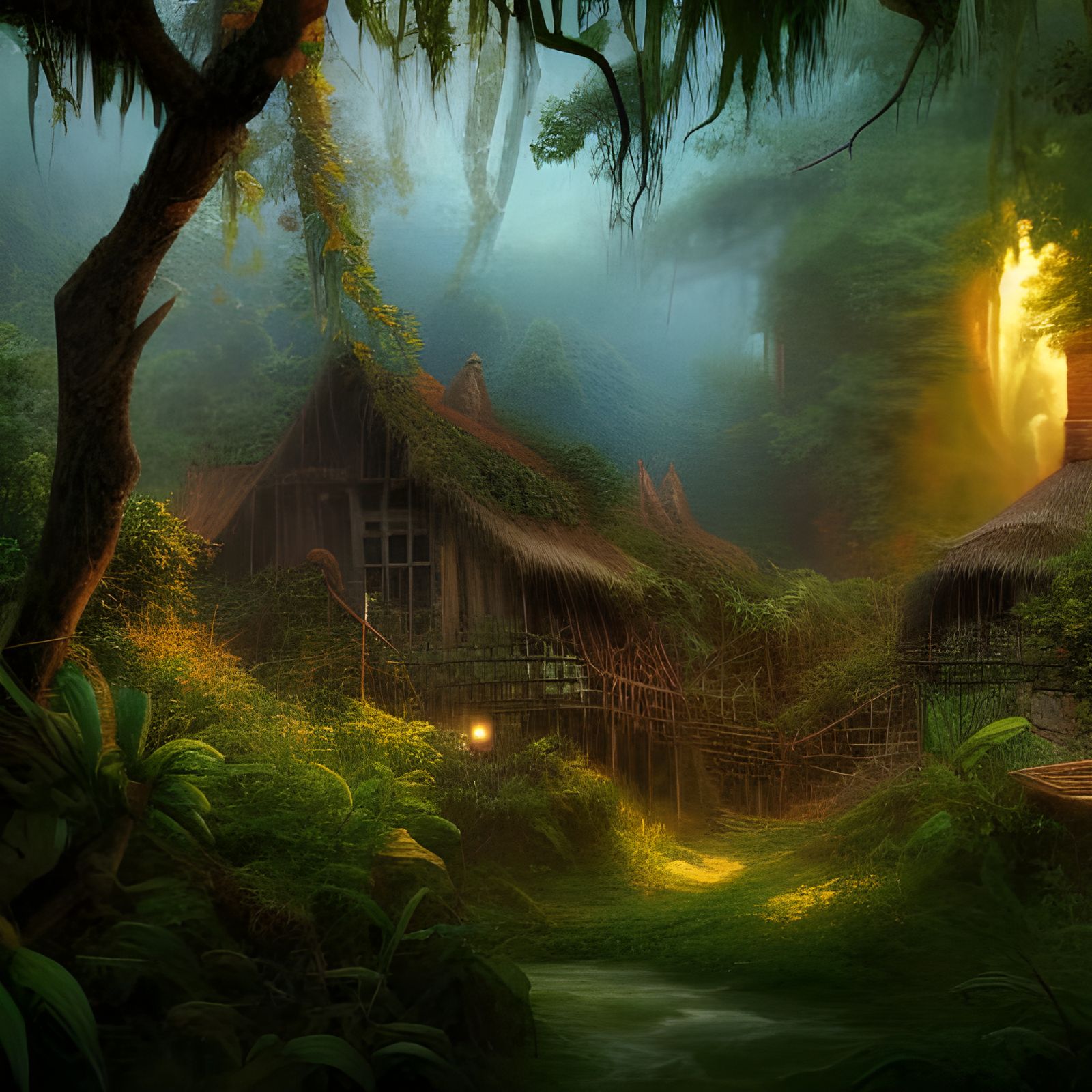 Abandoned Jungle Village: Detailed Matte Painting