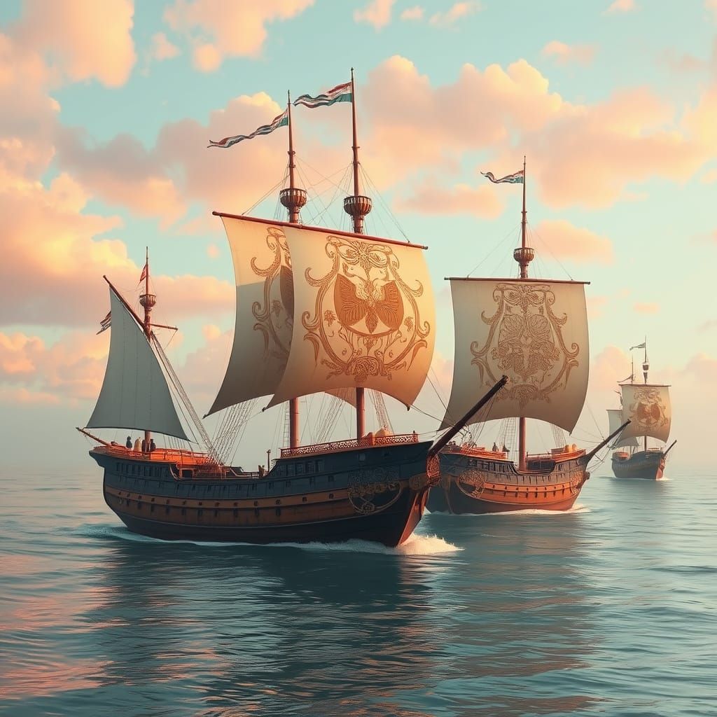 Botanical Galleons Drifting in Pastel Sky