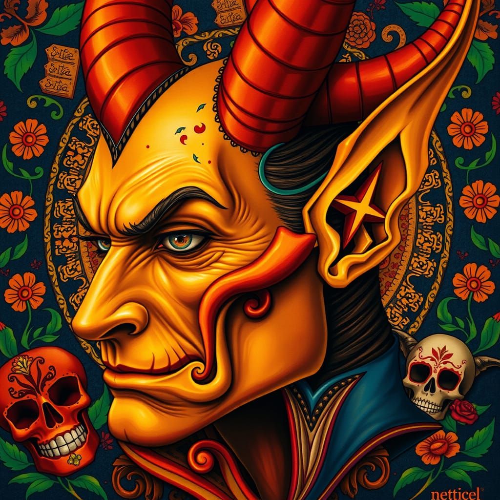 Surreal Devil in Vibrant Mexican-Inspired Setting