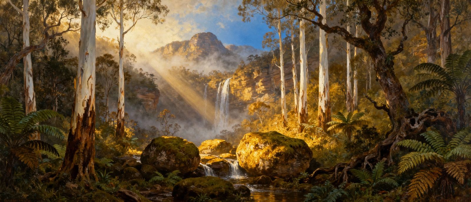 Sublime Blue Mountains Landscape in Thomas Cole Style