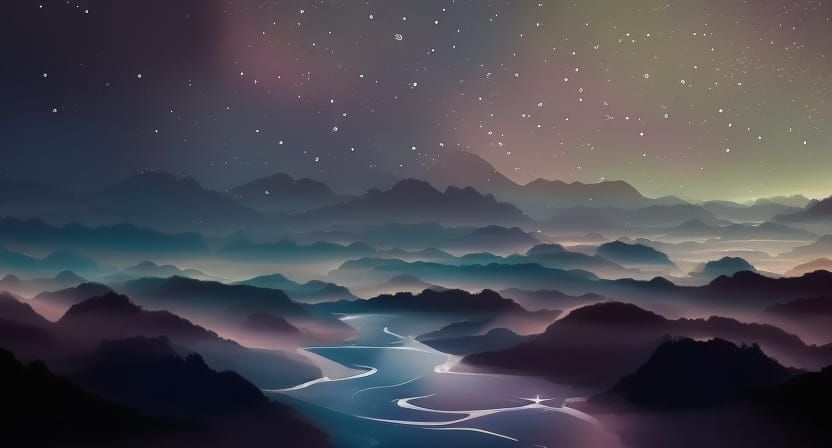 Aurora Borealis and Stars in Ethereal Digital Artwork