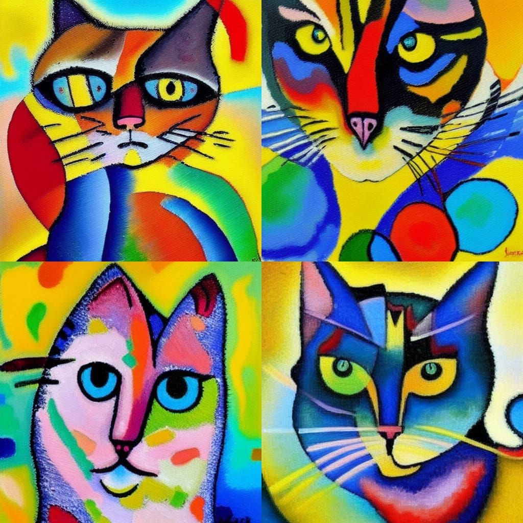 Abstract Cat in Neo-Impressionist Style