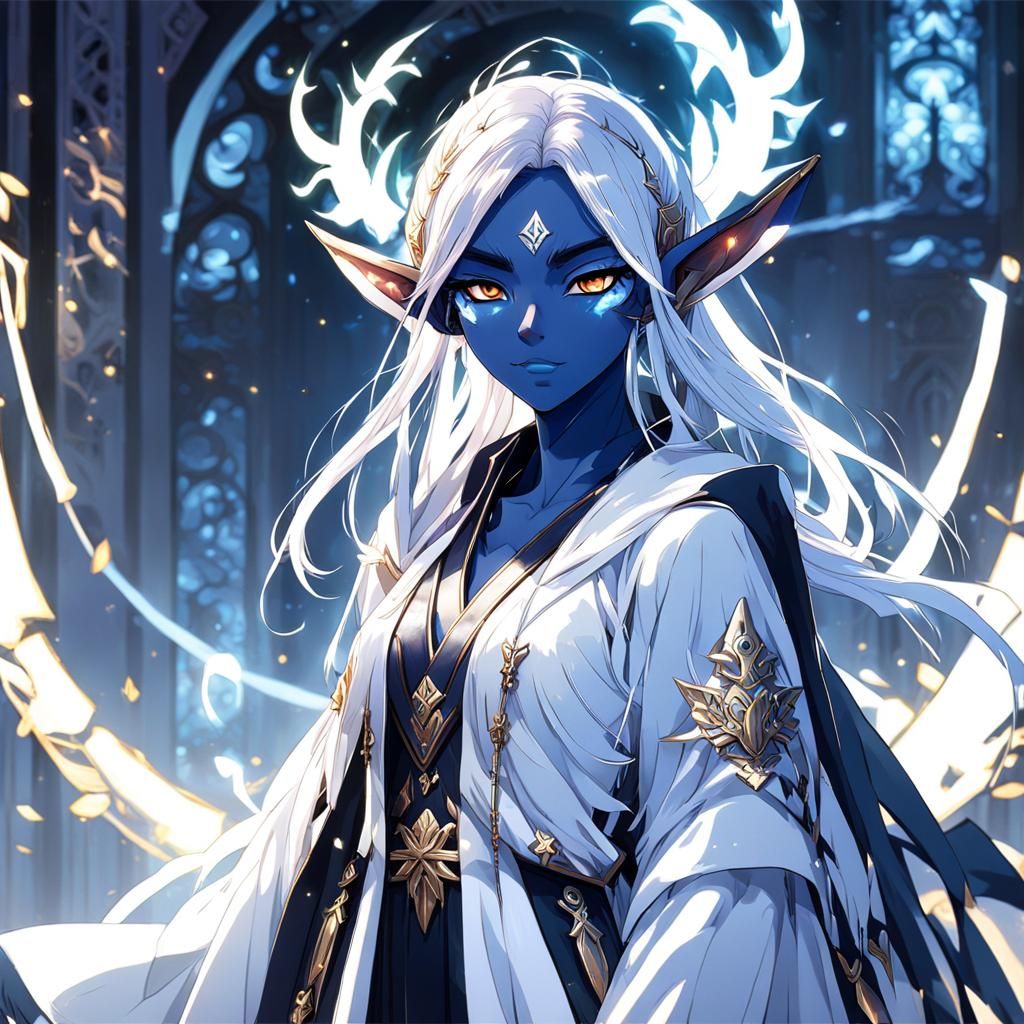 Fantasy Elf Girl with Glowing Markings, Anime Style