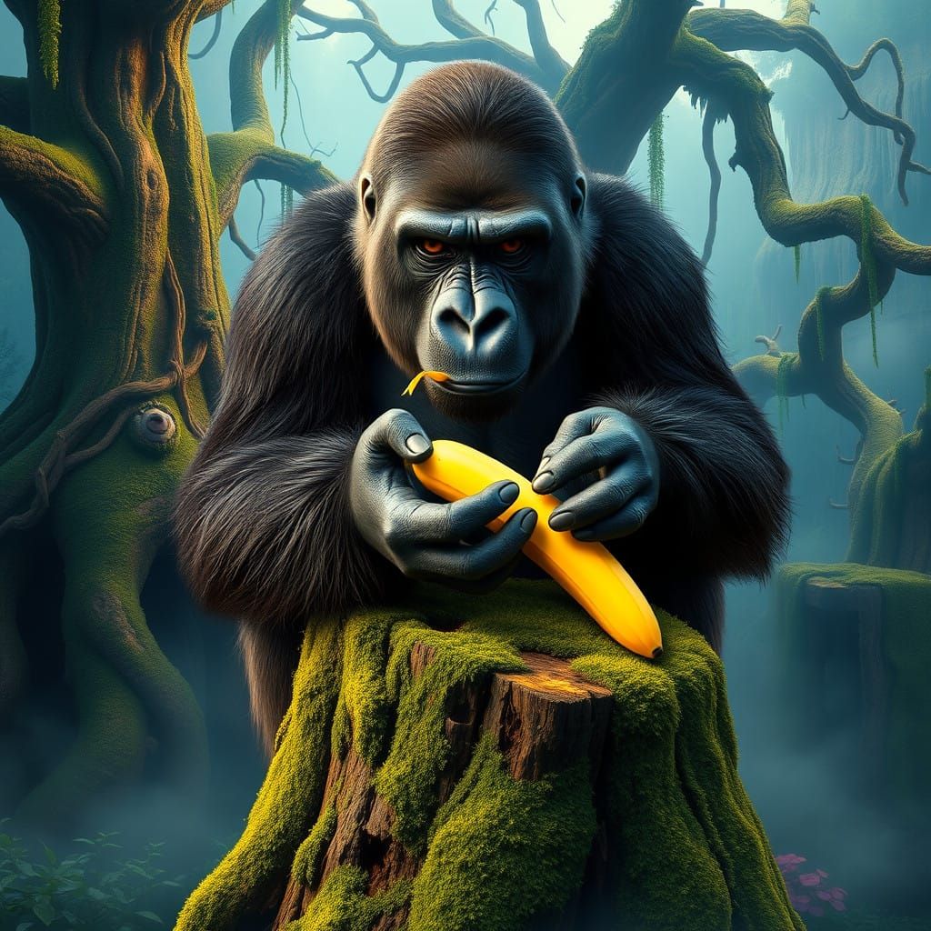 Surreal Jungle Gorilla Basks in Tropical Bliss